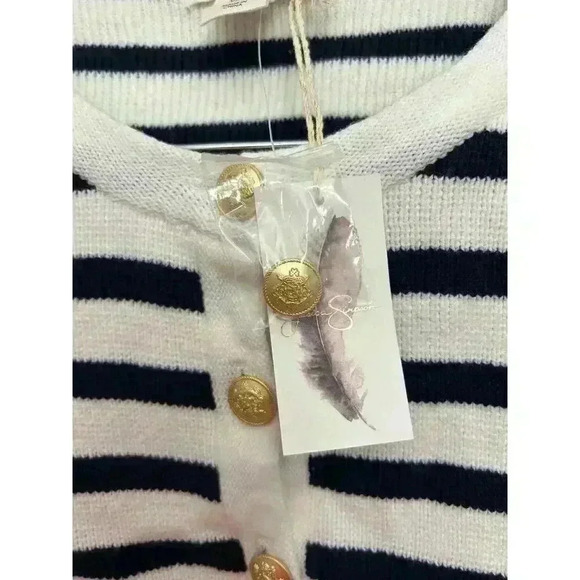 Jessica Simpson Nautical Striped Women's Cardigan White & Blue Gold Size L NWT - Picture 8 of 8